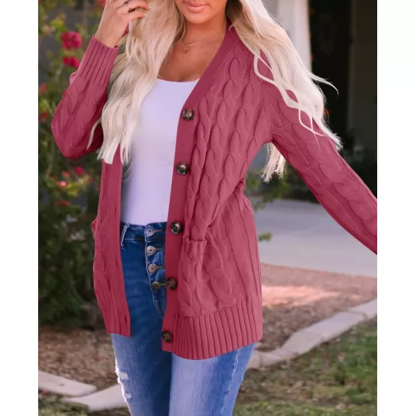 ZESICA Womens 2024 Fall Casual Long Sleeve Button Down Open Front Cable Knit Cardigan Sweater CoatMaroon