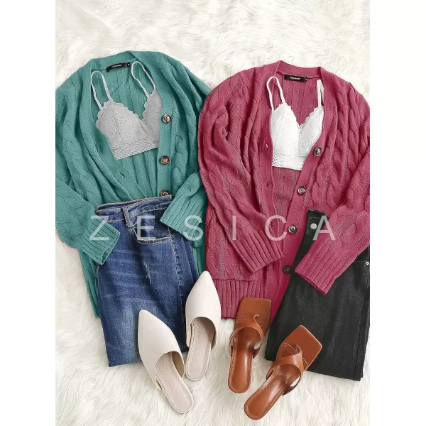 ZESICA Womens 2024 Fall Casual Long Sleeve Button Down Open Front Cable Knit Cardigan Sweater CoatMaroon