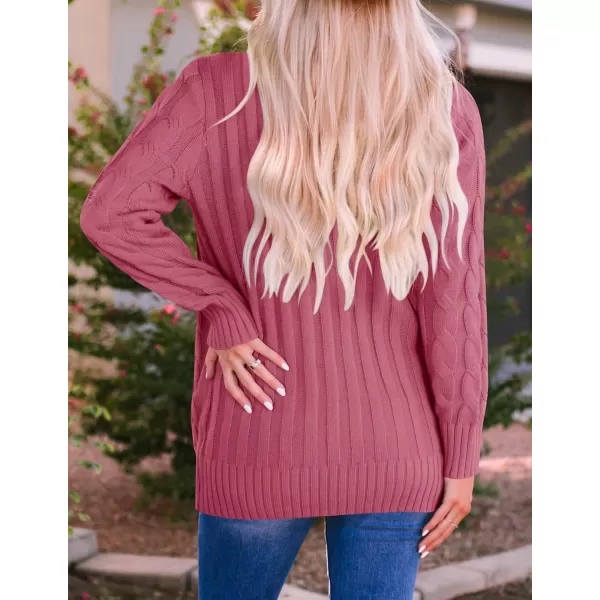 ZESICA Womens 2024 Fall Casual Long Sleeve Button Down Open Front Cable Knit Cardigan Sweater CoatMaroon
