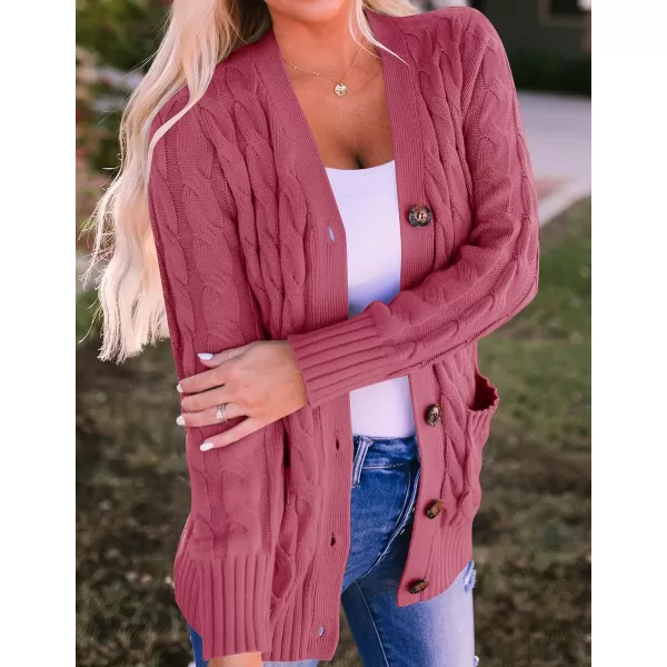 ZESICA Womens 2024 Fall Casual Long Sleeve Button Down Open Front Cable Knit Cardigan Sweater CoatMaroon