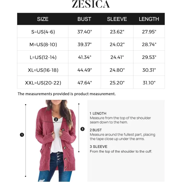 ZESICA Womens 2024 Fall Casual Long Sleeve Button Down Open Front Cable Knit Cardigan Sweater CoatMaroon