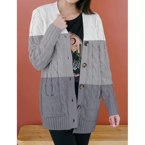 ZESICA Womens 2024 Fall Casual Long Sleeve Button Down Open Front Cable Knit Cardigan Sweater CoatMiddlegrey