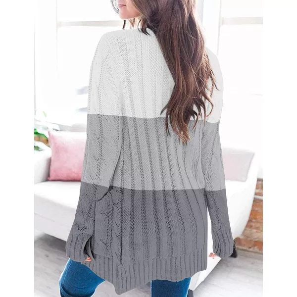 ZESICA Womens 2024 Fall Casual Long Sleeve Button Down Open Front Cable Knit Cardigan Sweater CoatMiddlegrey