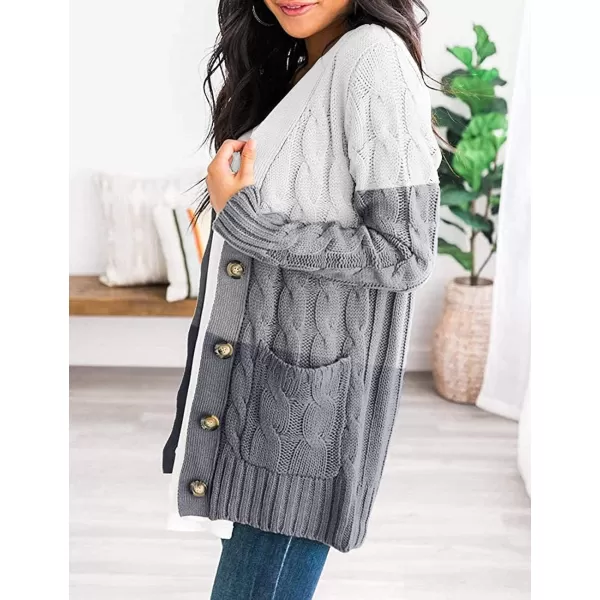 ZESICA Womens 2024 Fall Casual Long Sleeve Button Down Open Front Cable Knit Cardigan Sweater CoatMiddlegrey