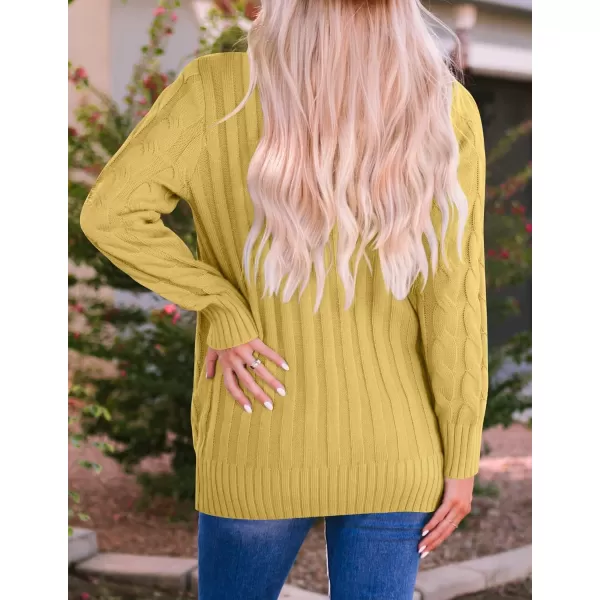 ZESICA Womens 2024 Fall Casual Long Sleeve Button Down Open Front Cable Knit Cardigan Sweater CoatMustard