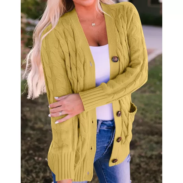 ZESICA Womens 2024 Fall Casual Long Sleeve Button Down Open Front Cable Knit Cardigan Sweater CoatMustard