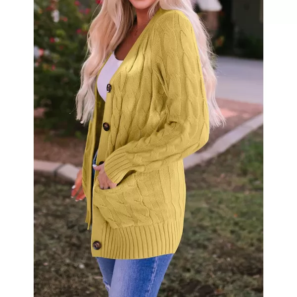 ZESICA Womens 2024 Fall Casual Long Sleeve Button Down Open Front Cable Knit Cardigan Sweater CoatMustard