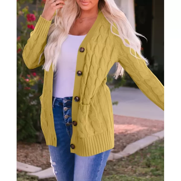 ZESICA Womens 2024 Fall Casual Long Sleeve Button Down Open Front Cable Knit Cardigan Sweater CoatMustard