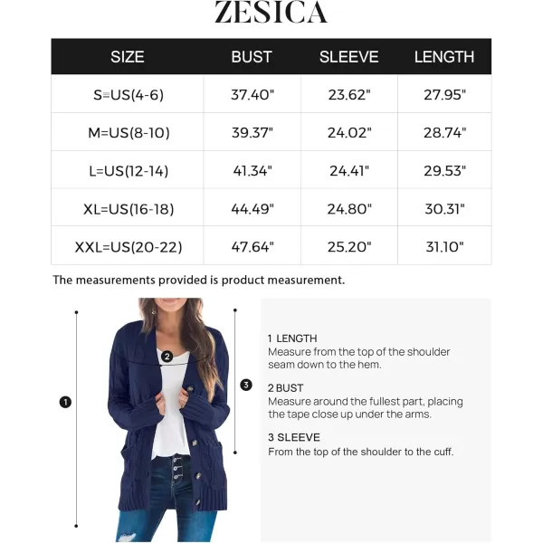 ZESICA Womens 2024 Fall Casual Long Sleeve Button Down Open Front Cable Knit Cardigan Sweater CoatNavy