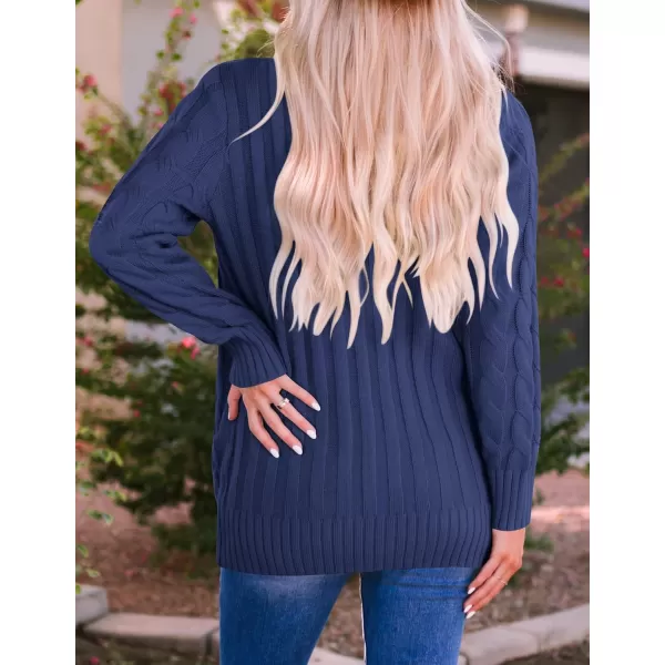 ZESICA Womens 2024 Fall Casual Long Sleeve Button Down Open Front Cable Knit Cardigan Sweater CoatNavy