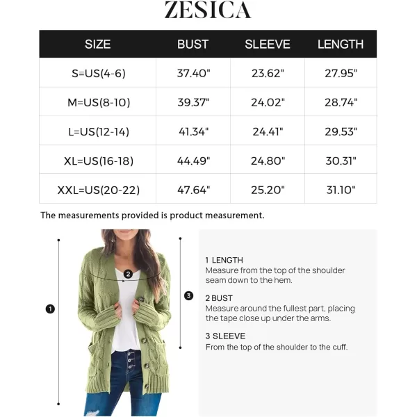 ZESICA Womens 2024 Fall Casual Long Sleeve Button Down Open Front Cable Knit Cardigan Sweater CoatOlive