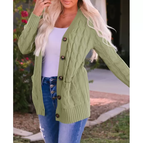 ZESICA Womens 2024 Fall Casual Long Sleeve Button Down Open Front Cable Knit Cardigan Sweater CoatOlive