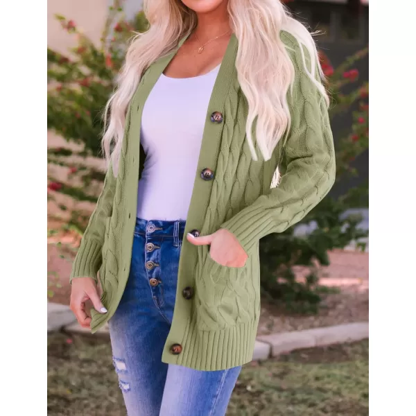 ZESICA Womens 2024 Fall Casual Long Sleeve Button Down Open Front Cable Knit Cardigan Sweater CoatOlive