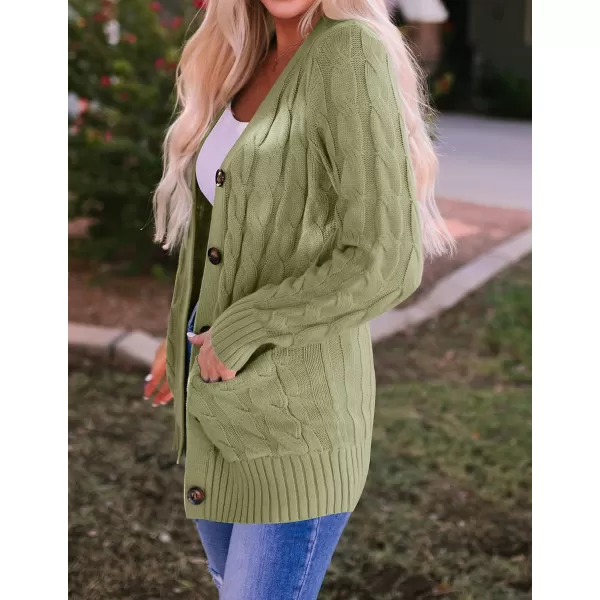 ZESICA Womens 2024 Fall Casual Long Sleeve Button Down Open Front Cable Knit Cardigan Sweater CoatOlive