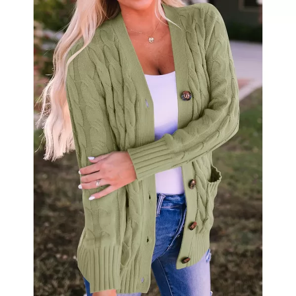 ZESICA Womens 2024 Fall Casual Long Sleeve Button Down Open Front Cable Knit Cardigan Sweater CoatOlive