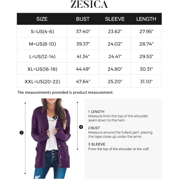 ZESICA Womens 2024 Fall Casual Long Sleeve Button Down Open Front Cable Knit Cardigan Sweater CoatPlum