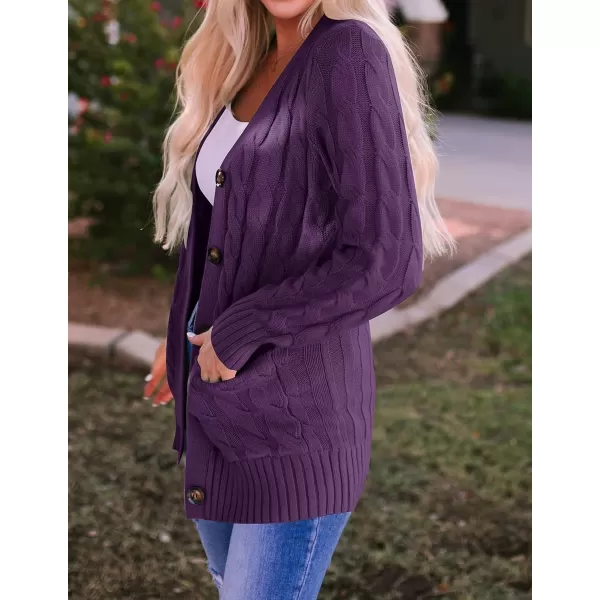ZESICA Womens 2024 Fall Casual Long Sleeve Button Down Open Front Cable Knit Cardigan Sweater CoatPlum