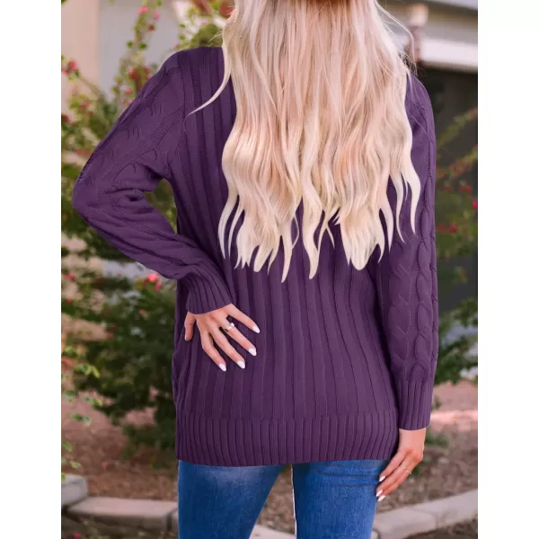 ZESICA Womens 2024 Fall Casual Long Sleeve Button Down Open Front Cable Knit Cardigan Sweater CoatPlum