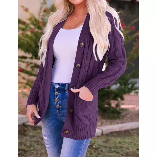 ZESICA Womens 2024 Fall Casual Long Sleeve Button Down Open Front Cable Knit Cardigan Sweater CoatPlum
