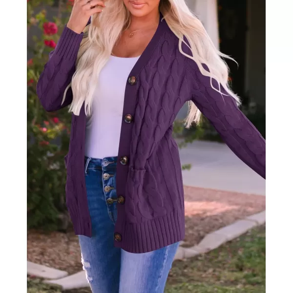 ZESICA Womens 2024 Fall Casual Long Sleeve Button Down Open Front Cable Knit Cardigan Sweater CoatPlum