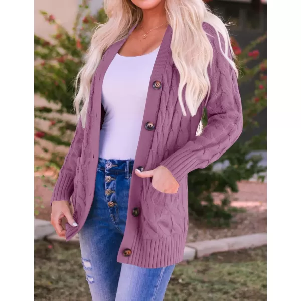 ZESICA Womens 2024 Fall Casual Long Sleeve Button Down Open Front Cable Knit Cardigan Sweater CoatPurple