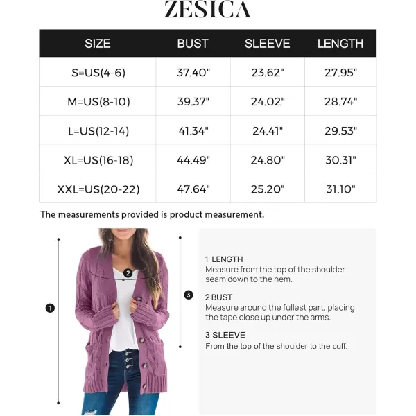 ZESICA Womens 2024 Fall Casual Long Sleeve Button Down Open Front Cable Knit Cardigan Sweater CoatPurple