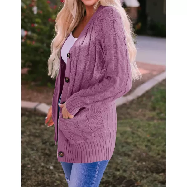 ZESICA Womens 2024 Fall Casual Long Sleeve Button Down Open Front Cable Knit Cardigan Sweater CoatPurple