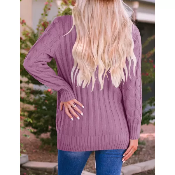 ZESICA Womens 2024 Fall Casual Long Sleeve Button Down Open Front Cable Knit Cardigan Sweater CoatPurple