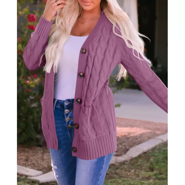ZESICA Womens 2024 Fall Casual Long Sleeve Button Down Open Front Cable Knit Cardigan Sweater CoatPurple
