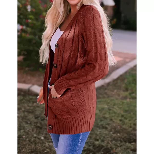 ZESICA Womens 2024 Fall Casual Long Sleeve Button Down Open Front Cable Knit Cardigan Sweater CoatRust