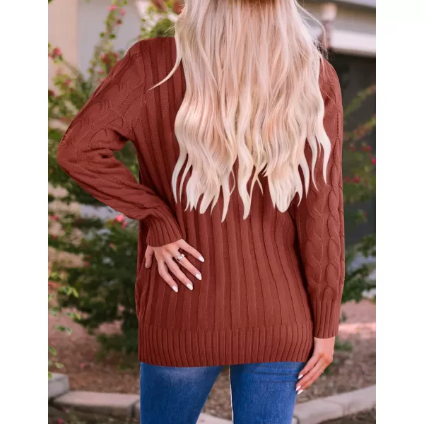 ZESICA Womens 2024 Fall Casual Long Sleeve Button Down Open Front Cable Knit Cardigan Sweater CoatRust