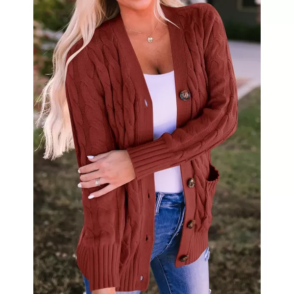 ZESICA Womens 2024 Fall Casual Long Sleeve Button Down Open Front Cable Knit Cardigan Sweater CoatRust