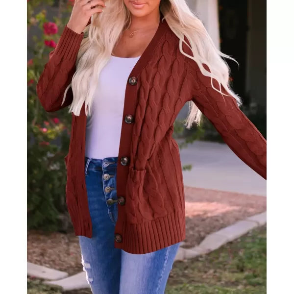 ZESICA Womens 2024 Fall Casual Long Sleeve Button Down Open Front Cable Knit Cardigan Sweater CoatRust