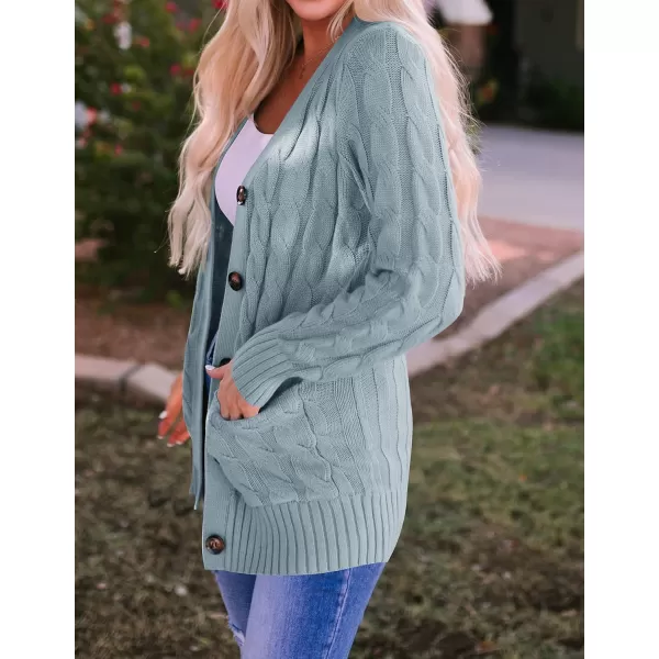 ZESICA Womens 2024 Fall Casual Long Sleeve Button Down Open Front Cable Knit Cardigan Sweater CoatSage