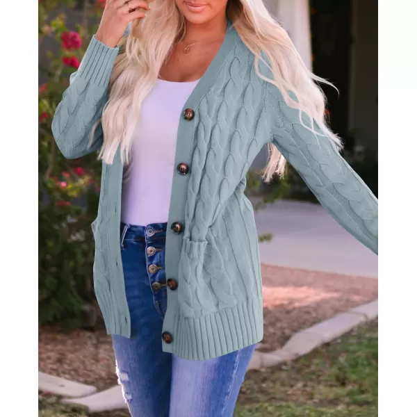 ZESICA Womens 2024 Fall Casual Long Sleeve Button Down Open Front Cable Knit Cardigan Sweater CoatSage