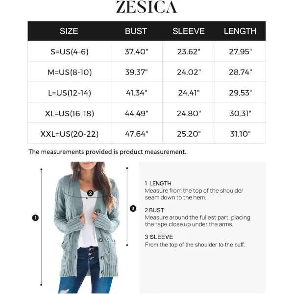ZESICA Womens 2024 Fall Casual Long Sleeve Button Down Open Front Cable Knit Cardigan Sweater CoatSage