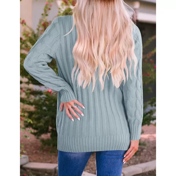 ZESICA Womens 2024 Fall Casual Long Sleeve Button Down Open Front Cable Knit Cardigan Sweater CoatSage