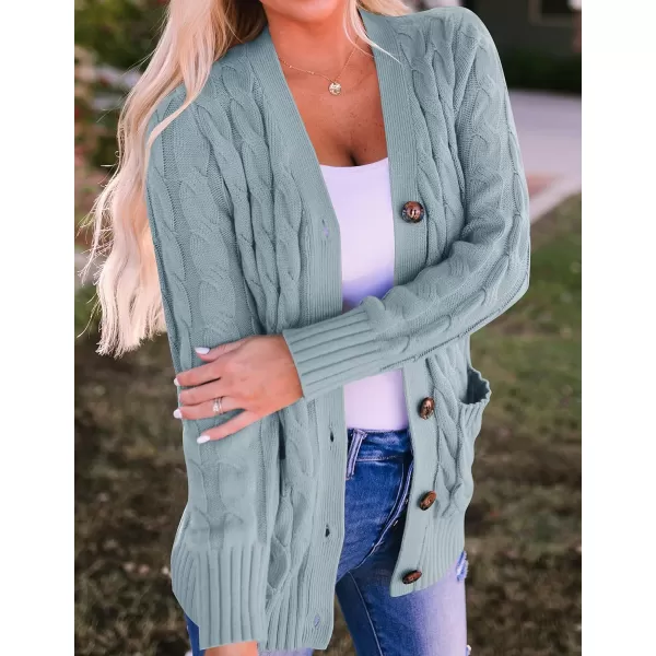 ZESICA Womens 2024 Fall Casual Long Sleeve Button Down Open Front Cable Knit Cardigan Sweater CoatSage