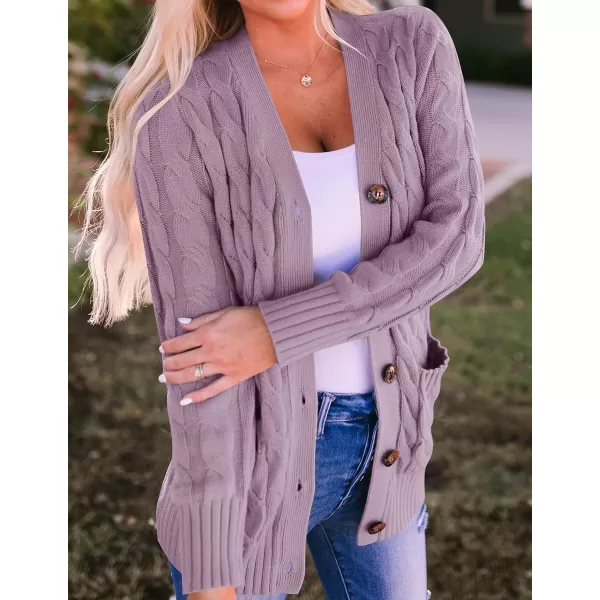 ZESICA Womens 2024 Fall Casual Long Sleeve Button Down Open Front Cable Knit Cardigan Sweater CoatTaro