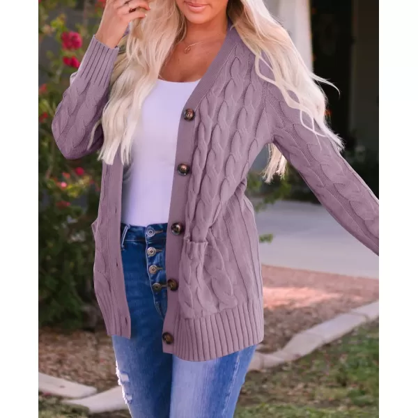 ZESICA Womens 2024 Fall Casual Long Sleeve Button Down Open Front Cable Knit Cardigan Sweater CoatTaro