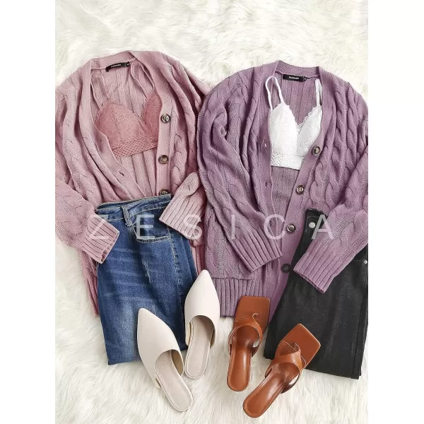ZESICA Womens 2024 Fall Casual Long Sleeve Button Down Open Front Cable Knit Cardigan Sweater CoatTaro