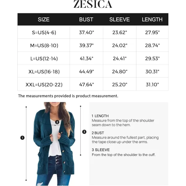 ZESICA Womens 2024 Fall Casual Long Sleeve Button Down Open Front Cable Knit Cardigan Sweater CoatTeal