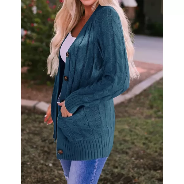ZESICA Womens 2024 Fall Casual Long Sleeve Button Down Open Front Cable Knit Cardigan Sweater CoatTeal
