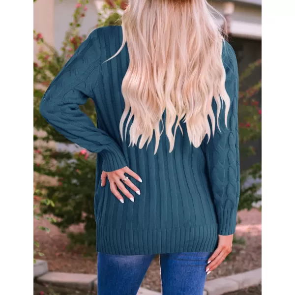 ZESICA Womens 2024 Fall Casual Long Sleeve Button Down Open Front Cable Knit Cardigan Sweater CoatTeal