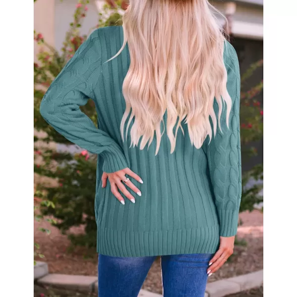 ZESICA Womens 2024 Fall Casual Long Sleeve Button Down Open Front Cable Knit Cardigan Sweater CoatTealgreen