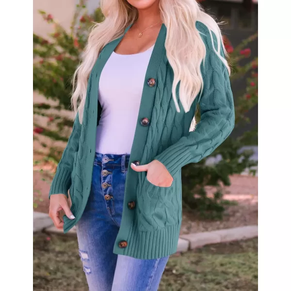 ZESICA Womens 2024 Fall Casual Long Sleeve Button Down Open Front Cable Knit Cardigan Sweater CoatTealgreen