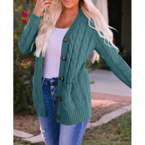 ZESICA Womens 2024 Fall Casual Long Sleeve Button Down Open Front Cable Knit Cardigan Sweater CoatTealgreen