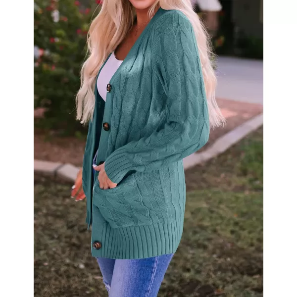 ZESICA Womens 2024 Fall Casual Long Sleeve Button Down Open Front Cable Knit Cardigan Sweater CoatTealgreen