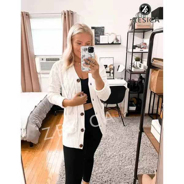 ZESICA Womens 2024 Fall Casual Long Sleeve Button Down Open Front Cable Knit Cardigan Sweater CoatWhite