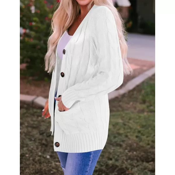 ZESICA Womens 2024 Fall Casual Long Sleeve Button Down Open Front Cable Knit Cardigan Sweater CoatWhite